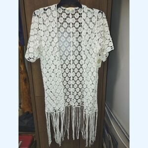Rebellion Again Crochet Fringe Kimono‎ Open Front Cover Up XS